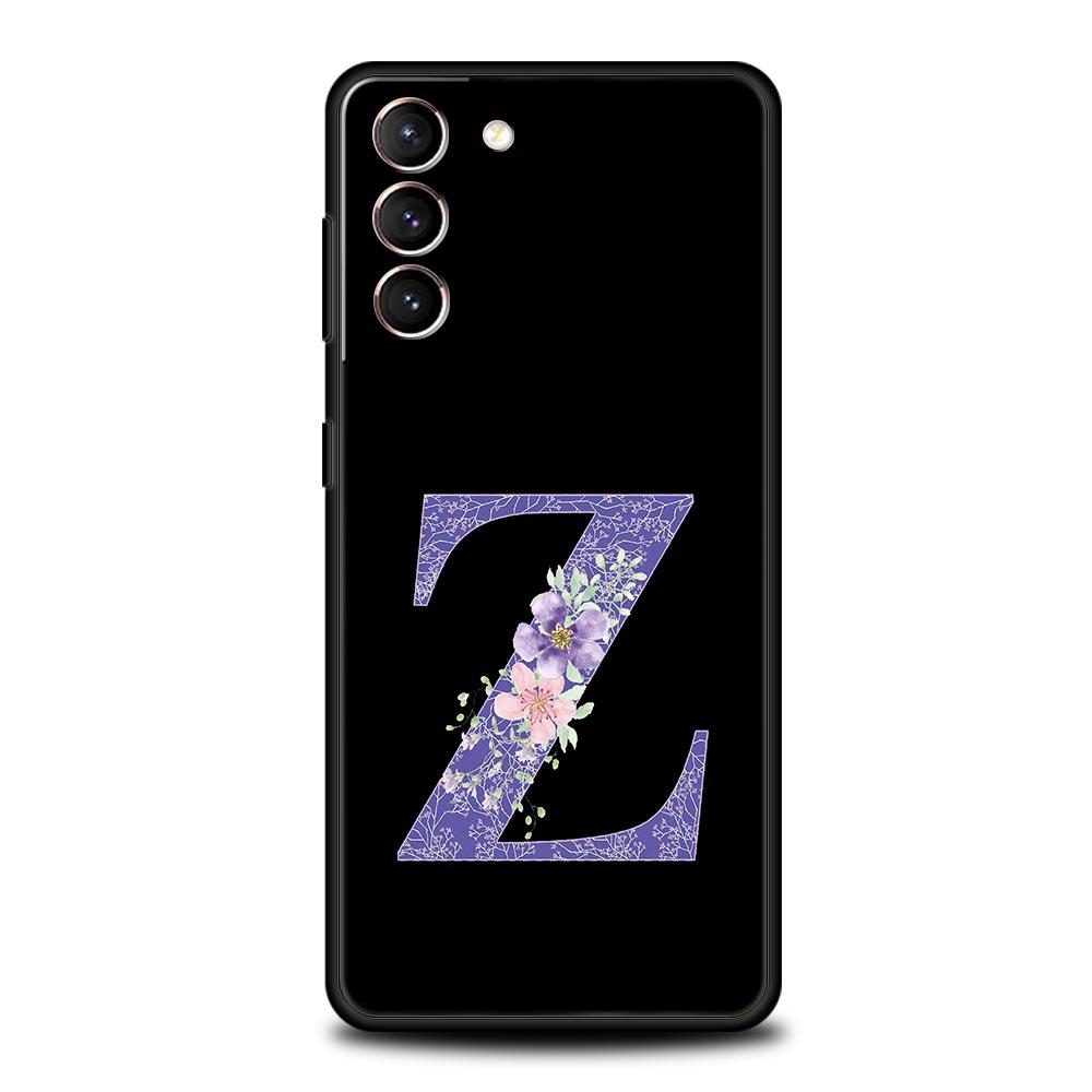 Letters Purple Flower Phone Case For Samsung Galaxy S26 Ultra S25 Plus S24 FE S23 S22 5G S21 S20 Cover Black Soft