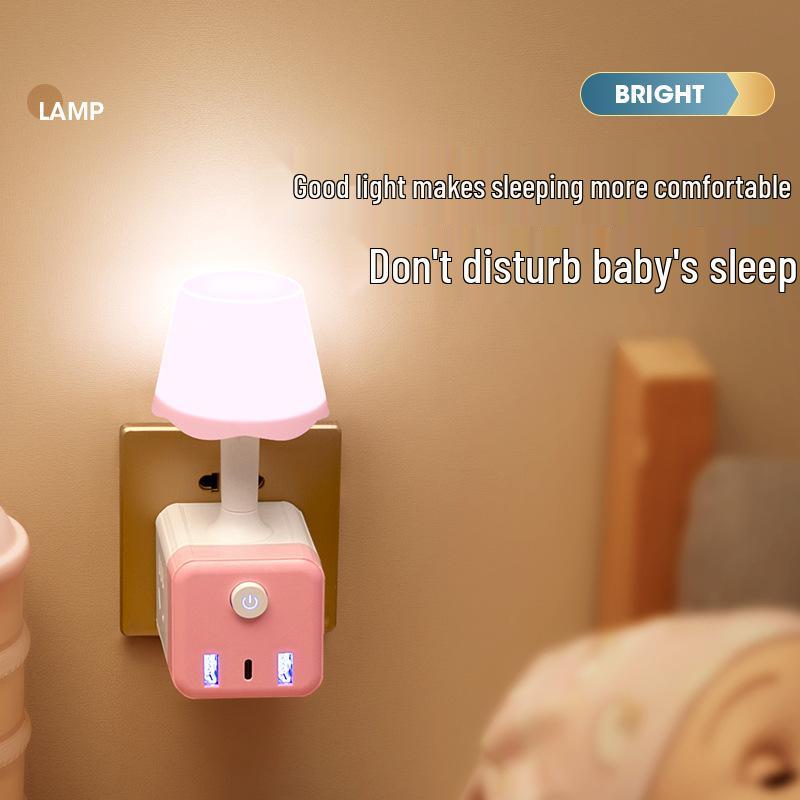 Multifunktionaler USB-Würfel Nachtlicht-Steckdose mit Schlafzimmerlampe