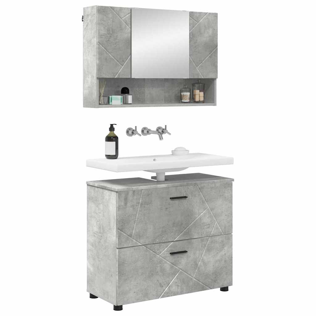 Bathroom Furniture Set 2 Pcs Concrete Grey Plywood and Metal