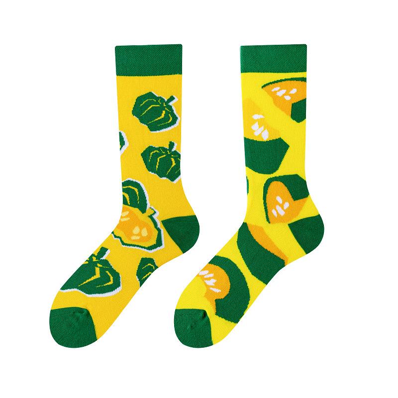 New Creative Couple AB Asymmetric Trendy Socks Fashionable Personalized Trendy Cartoon Jacquard Long Tube Cotton Socks