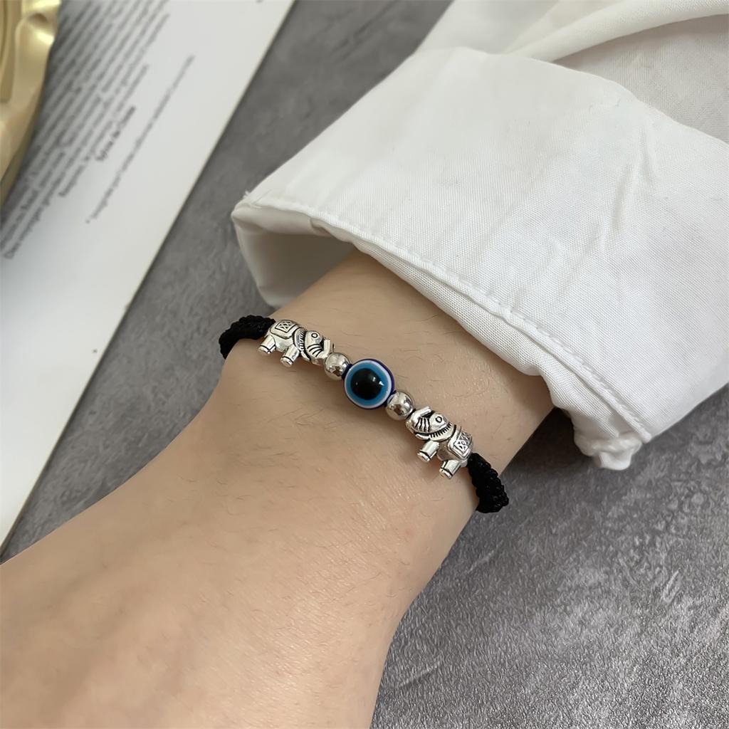 Retro Handmade Woven Evil Eyes Elephant Bracelet For Women Men Simple Classic Animal Evil Eye Bracelet Bangle Friendship Jewelry