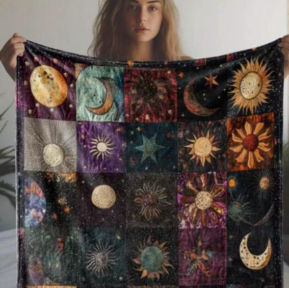 Cross Retro Sun and Moon Flannel Blanket - Soft All-Season Comfort