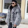 New Men's Hooded Jacket Fashion Light Luxury Silver Fox Hair Coat Thickened Warm Temperament Fur Sweater