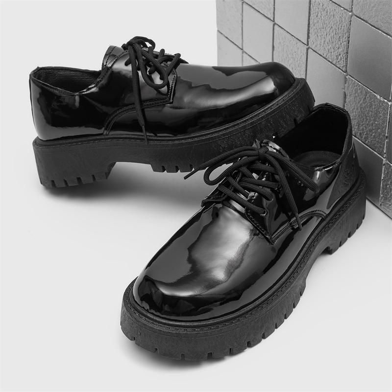 Fashion New Men's Patent Leather Fashionable Loafers Casual Thick-Soled Anti -Slip Wedding Party Shoe Comfortable Lace-Up Business Shoes