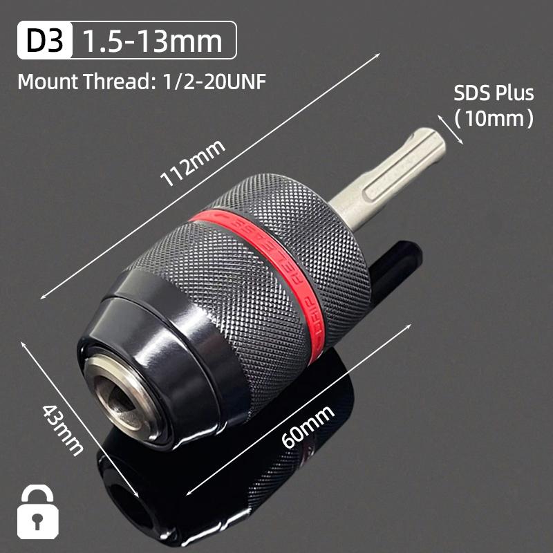 1/2"-20UNF Drill Chuck 2-13MM/1.5-10MM Quick Change 1/4" Hex Shank/SDS /1/2" Square Socket Adapter For Wrench Conversion Tools