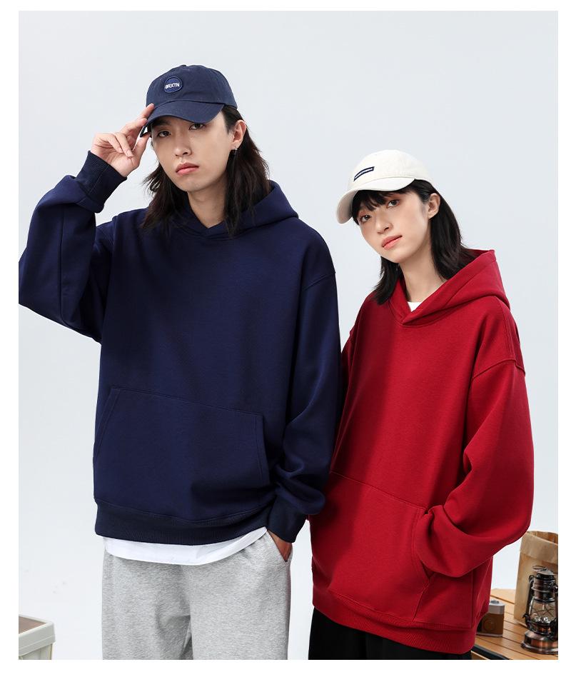 Unisex Trendy Heavyweight 480g Cotton Fleece-Lined Hoodie – Autumn/Winter Drop Shoulder Pullover
