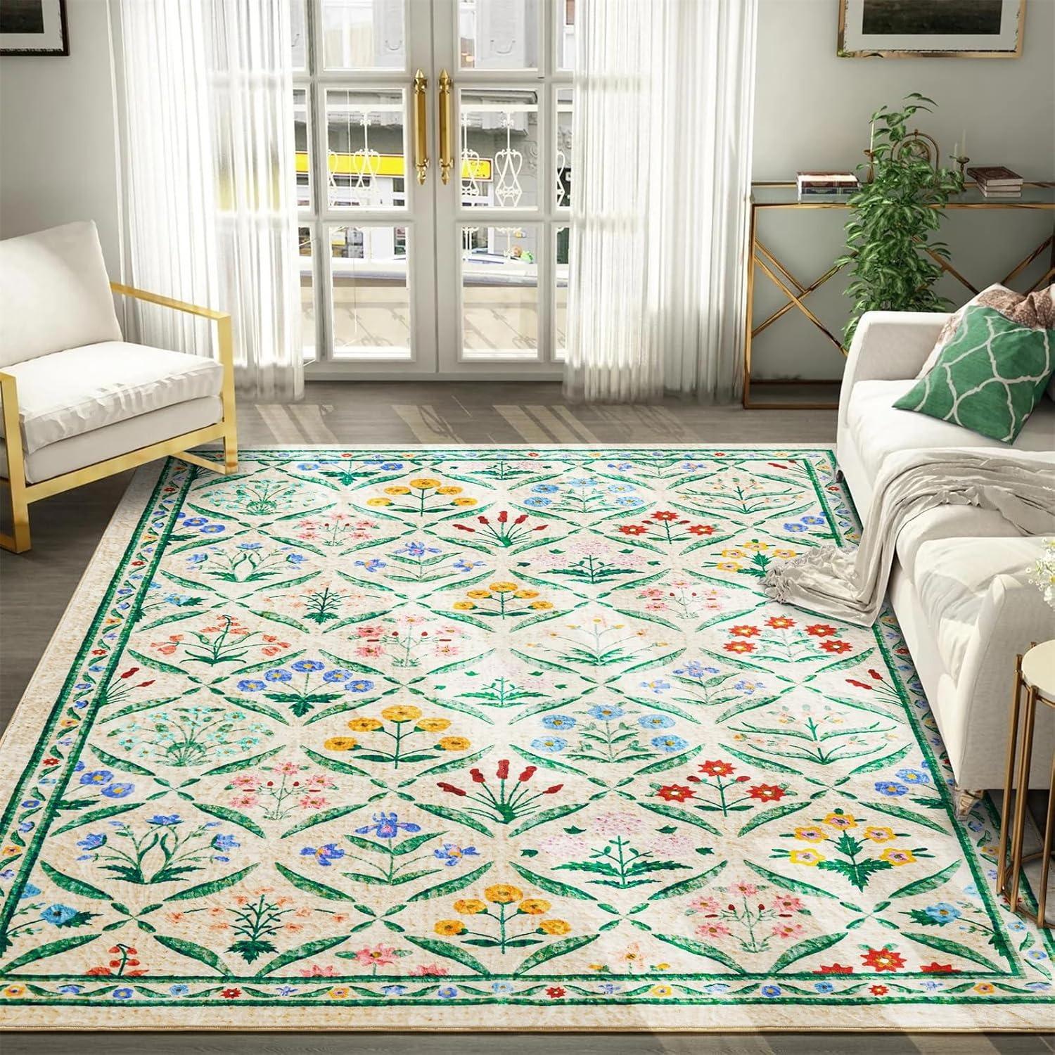 

Floral Print Bedroom Carpets Vintage Art Living Room Rugs Large Area Foldable Machine Washable Soft Floor Mats Alfombra Tapis 50x80cm (19x31inch)