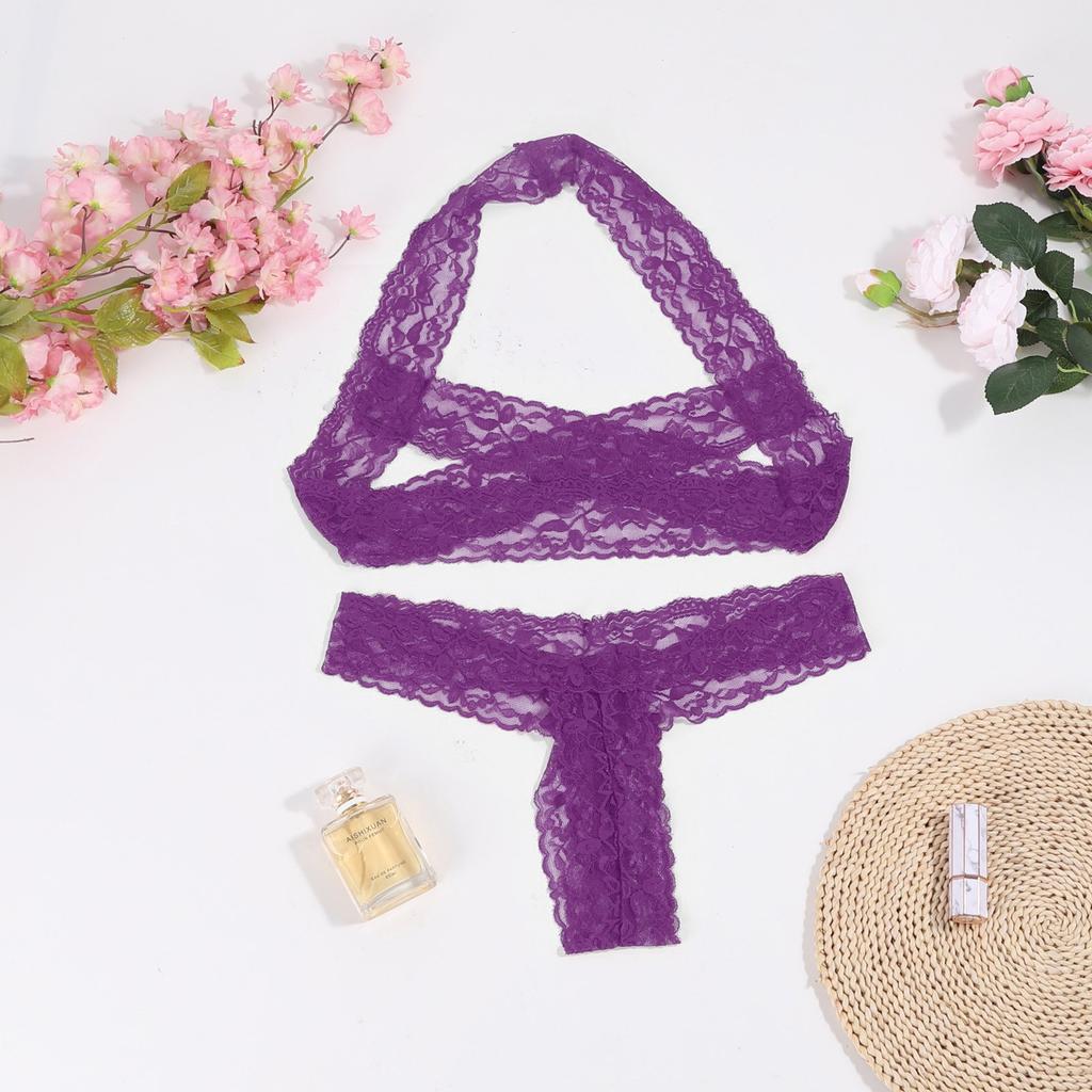 Women Erotic Lingerie Lace Bra Underwear Sleepwear G-String Separate Two-Piece Lingerie Sexy Ultra-Thin Porn Lingerie