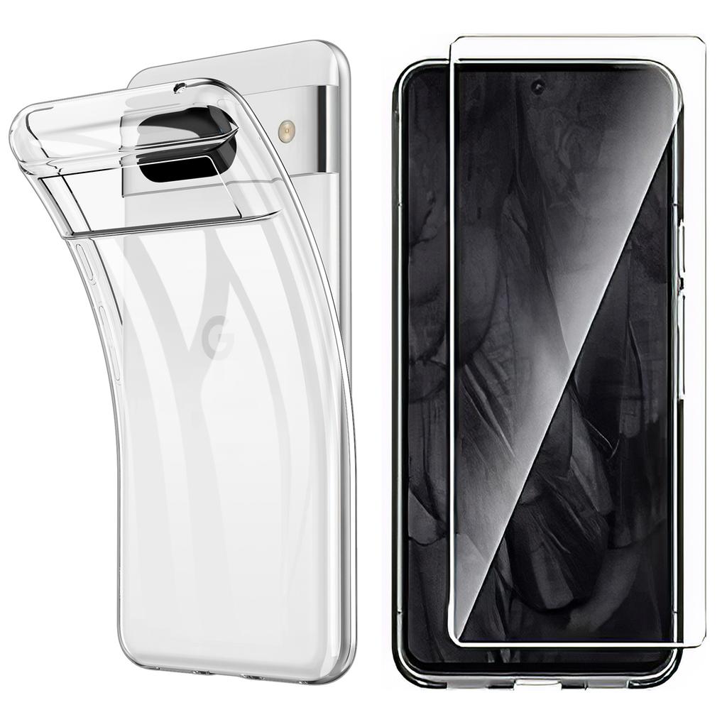For Google Pixel 8 Pro Case TPU Clear Phone Cover with 2.5D Arc Edge Tempered Glass Screen Film