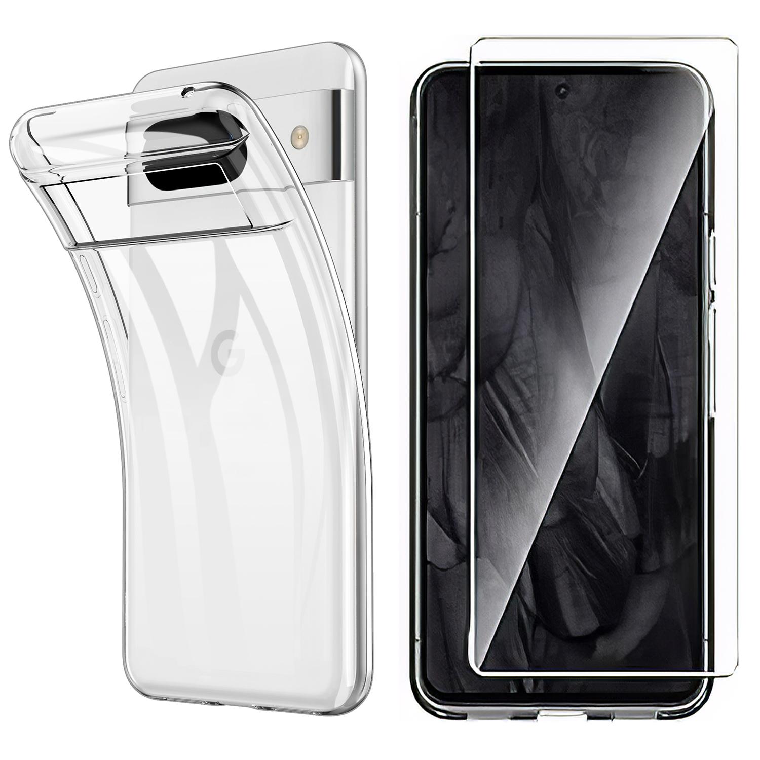 

For Google Pixel 8 Pro Case TPU Clear Phone Cover with 2.5D Arc Edge Tempered Glass Screen Film A
