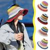 Weave Sunscreen Bucket Hat Crochet Beach Fisherman Hat Elegant Rainbow Straw Hat  Summer