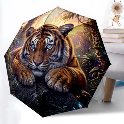 1 pièce Parapluie Automatique Robuste à 8 Baleines, Parapluie Tigre Élégant, Impression Numérique, Parapluie Pliable pour Utilisation Extérieure en Déplacement