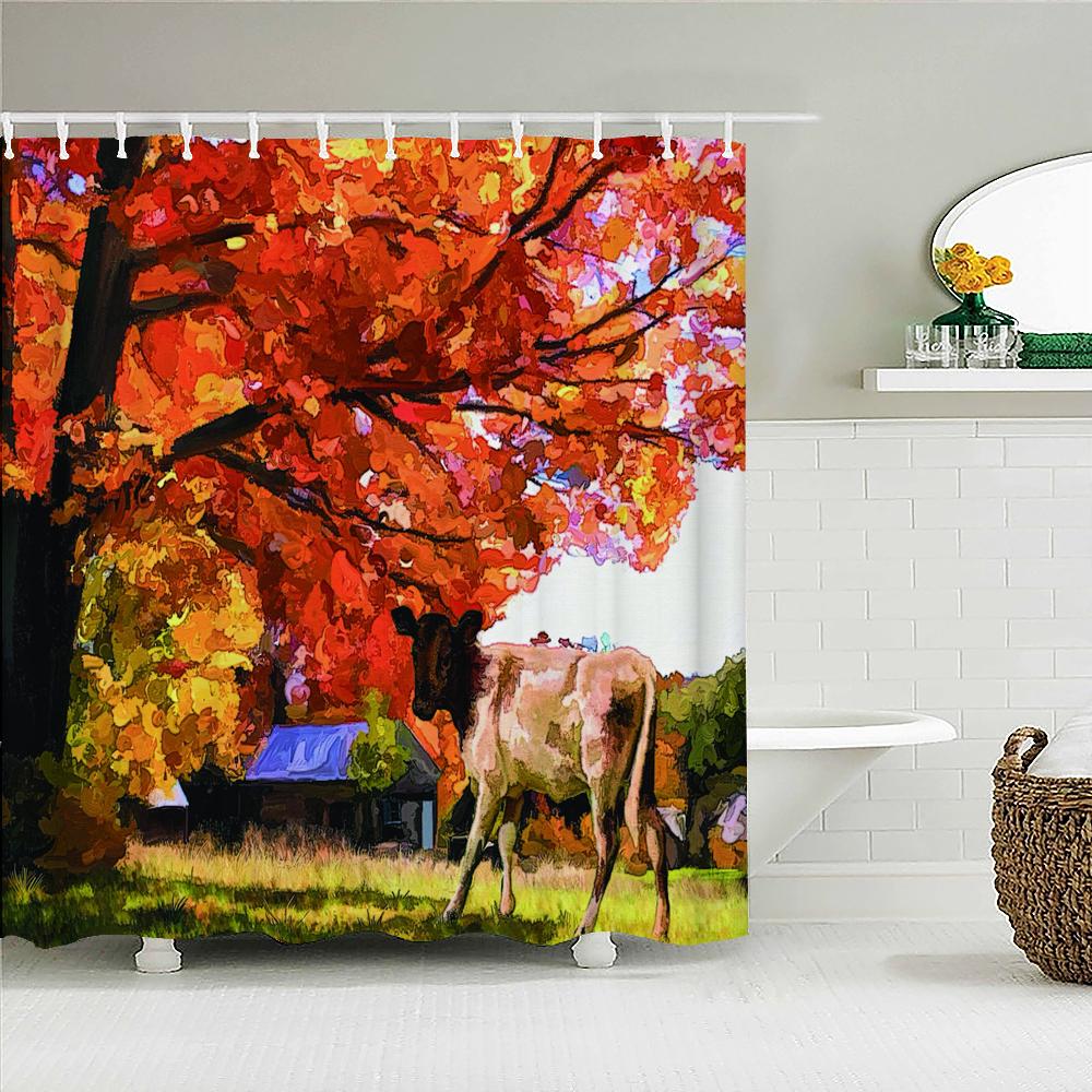 Fairy Tale Dream Forest Garden Shower Curtain Waterproof Fabric Bathroom Curtains Oil Painting Landscape Bath Screens With Hooks