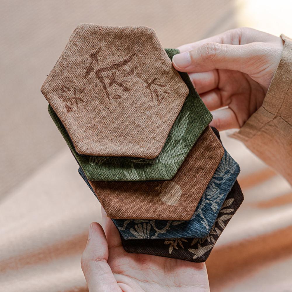 Tie-Dye Fabric Chinese Vintage Tea Cup Coaster Heat-Resistant Tea Cup Suacer  Coffee Cup