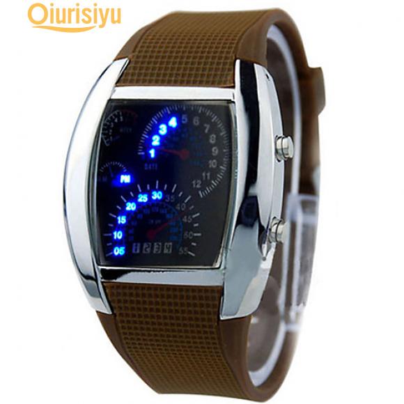 men's black rubber speedometer digital wrist led watches