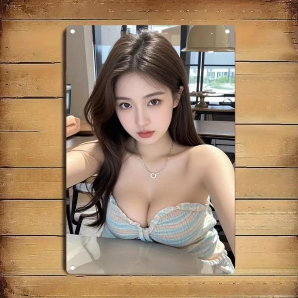 Metal Wall Art Female Portrait Flat Wall Decor Elegant Eyes Poster Home Office Sign Plate