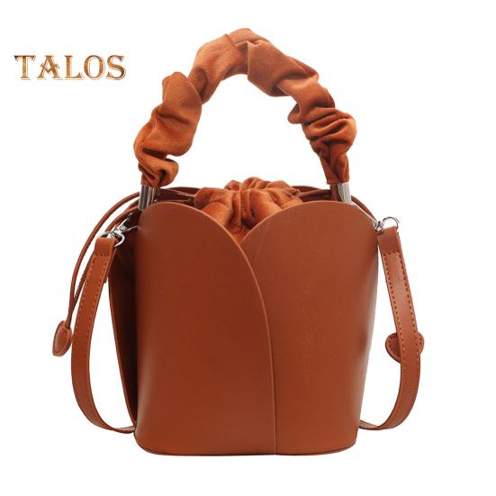 Women's Petal Bucket Bag Vintage Faux Leather Drawstring Handbag with Adjustable Strap Tote Shoulder Purse Crossbody Bag for Shopping Work