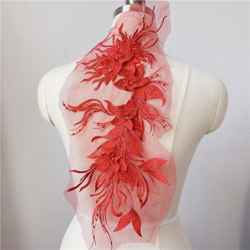 1Pc Flower Pearl Embroidery Applique Patch Sew On Hat Clothes For DIY Lace Fabric 47*16CM