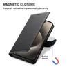 DF-012 For iPhone 15 Case Litchi Texture Leather Magnetic Clasp Wallet Stand Phone Cover