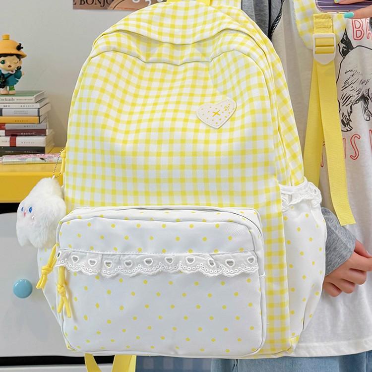 Schoolbag wholesale small fresh plaid lace backpack daily versatile large capacity going out commuting student schoolbag backpack