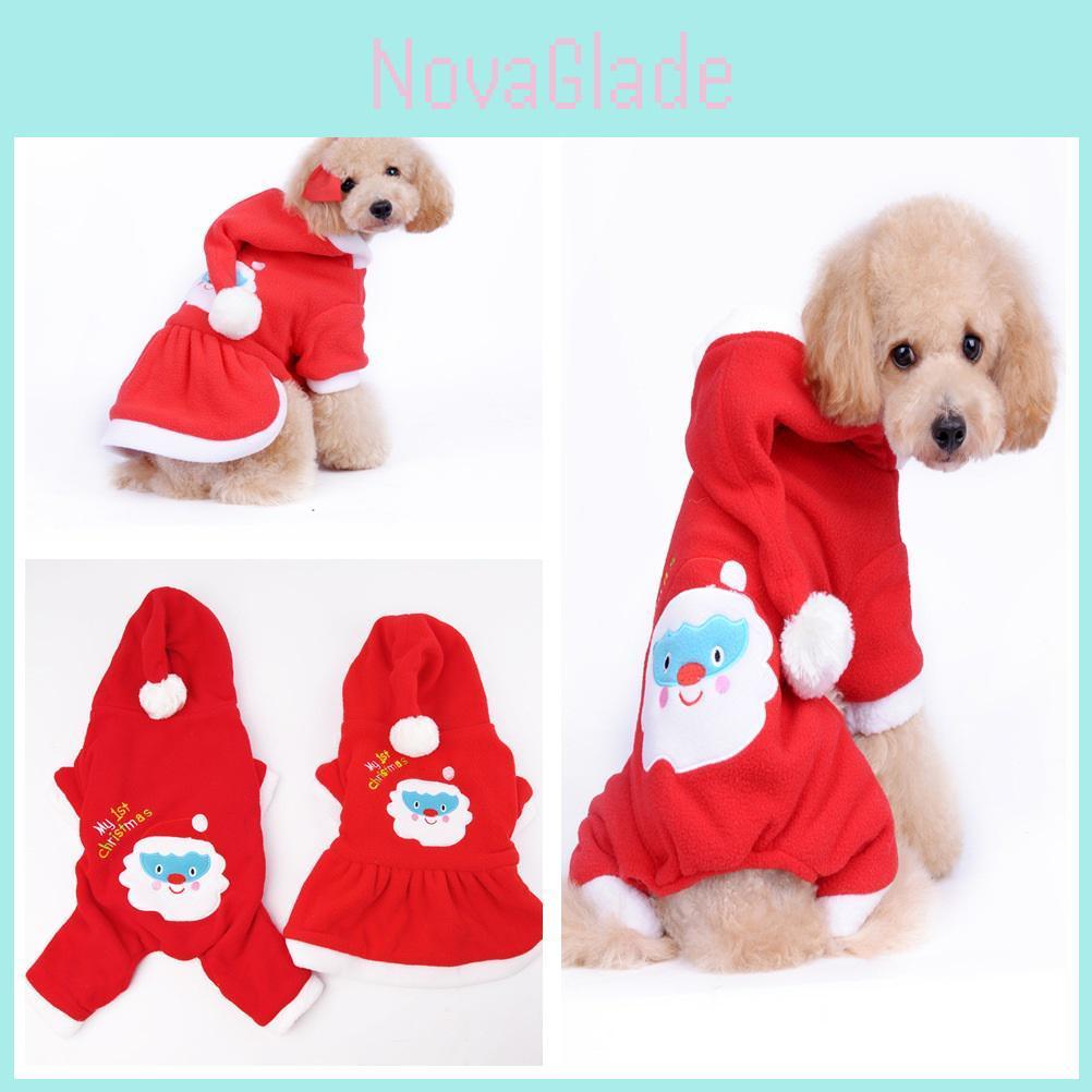 Luxurious Christmas Pet Dog Dress Warm Dog Hoodie Sweaters Coat With Red Skirt And Hat