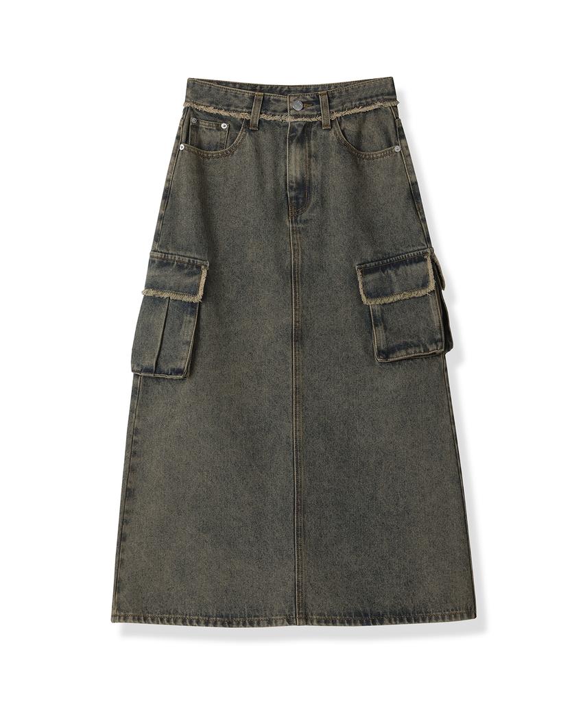 AVANDRESS Harper Tassel Pocket Denim Long Skirt Yellow Blue