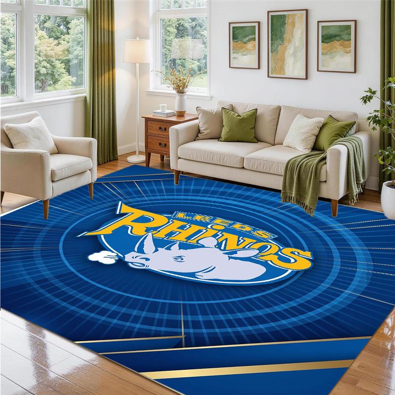 Leeds Rhinos Design Crystal Velvet Rug Soft Decorative Mat for Bedroom Entrance
