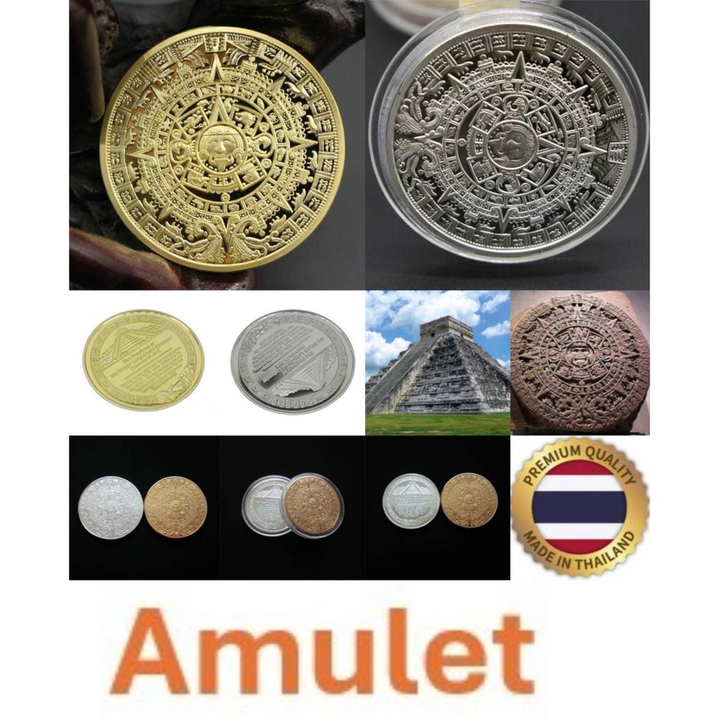 Retro Vintage Metallmedaillon Maya Azteken Münze Amulett Medaille Unisex Frauen Männer Schutz Anhänger Talisman Kraftvoll Reichtum Erfolg Gesundheit Glück Schmuck