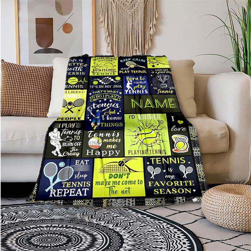 Tennis Customize Your Name Outdoor Blanket Used For Chair Office Sofa Bed Camping Soft And Warm Giving Friends And Relatives Birthday Graduation Gift