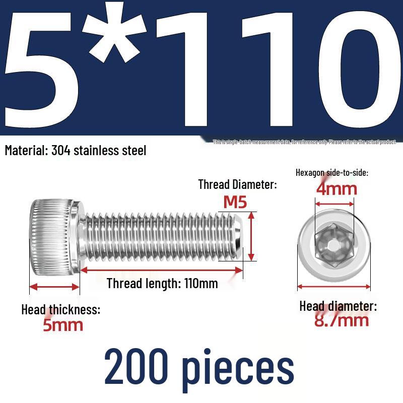 304 Stainless Steel Hex Socket Head Cap Screws, M2-M10, Extended Length