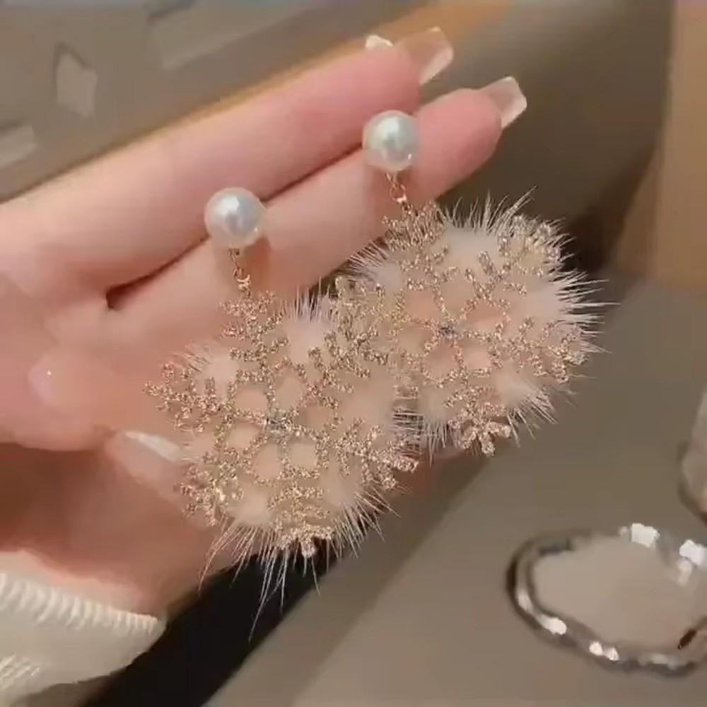 Bowknot Xmas Earrings Snowflake Design Pearl Studs New Christmas Earrings  Women Gift