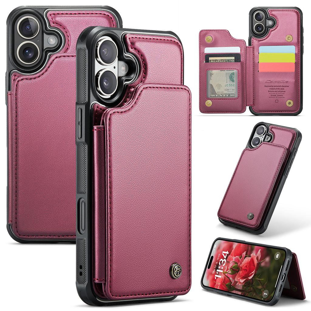 For iPhone 16 Phone Case CASEME C22 Leather Back Cover with RFID Blocking Card Slots