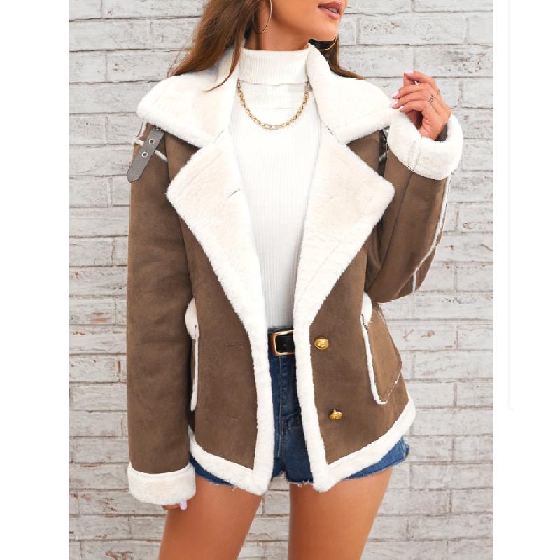 Giacca di Pelliccia Sintetica con Collo a Revers Autunnale e Invernale Nuova Moda Europea e Americana Cappotto Caldo Integrato Pelliccia Donna
