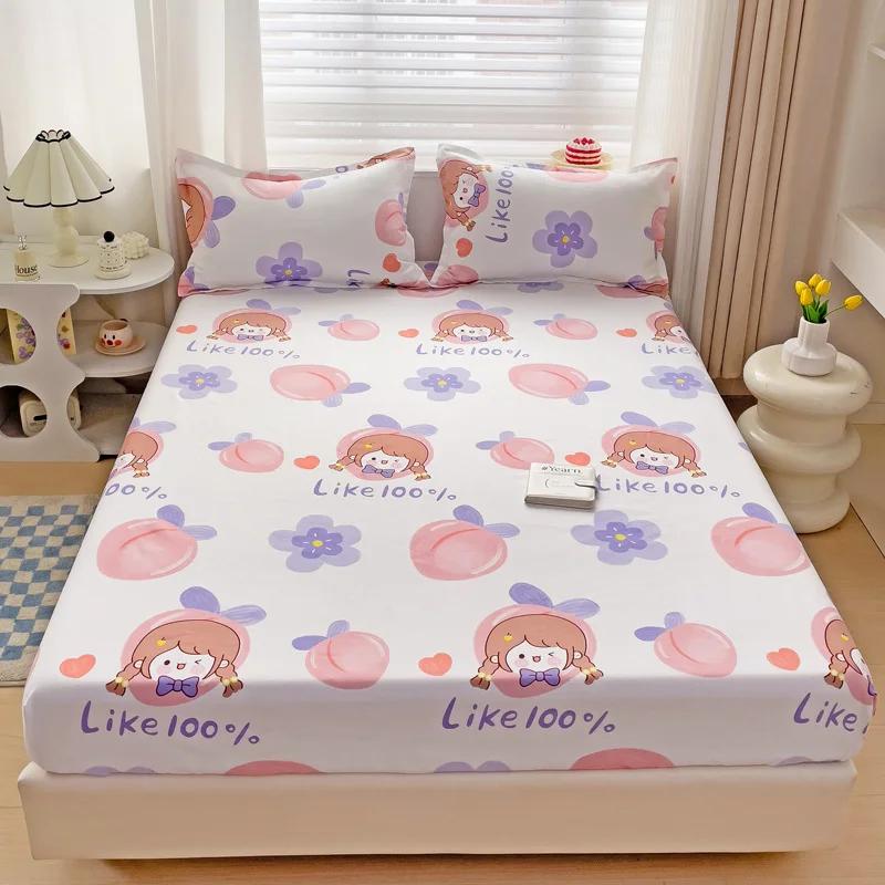 Pink Blooming Flowers Pattern Fitted Sheet Set 3Pcs Romantic Skin Friendly Comfortable Soft Mattress Cover with Elastic Band