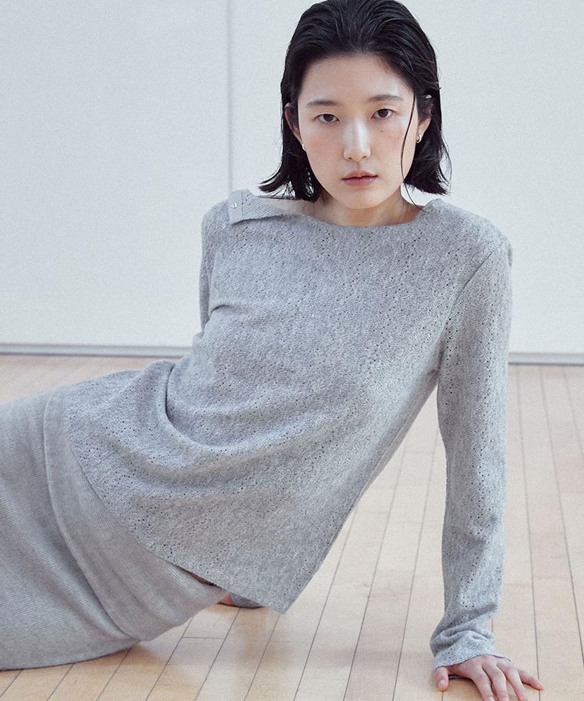 Yutosiseu Race Off-Shoulder Top(Grey)