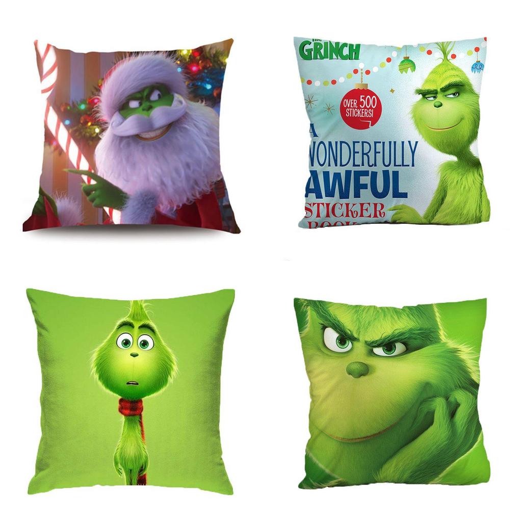 Einzigartiger Grinch-Muster Weihnachtskissenbezug aus luxuriös weichem Pfirsichhautstoff für Wohnstil