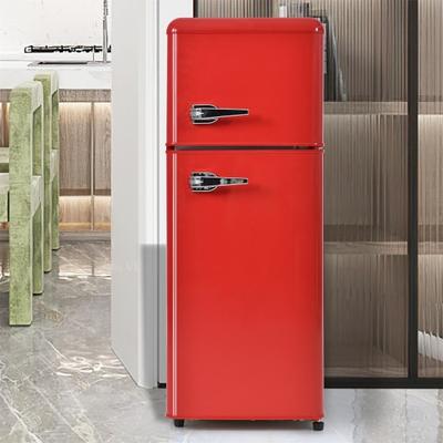 92L Retro Refrigerator LED Light Large Capacity Silver Color Handle Adjustable Temperature Sealed Adhesive Tape Red Dual Zone Refrigerator Kitchen