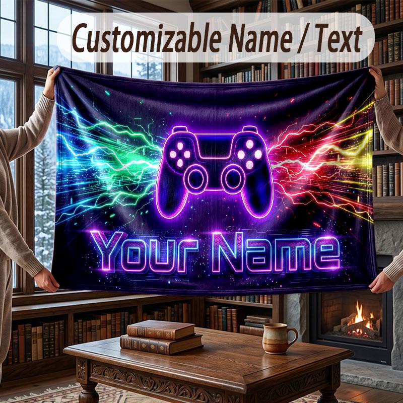 Neon Colorful Theme Throw Blanket Custom Name Text Personalized Blanket Soft Cozy Blanket for Home Sofa Bed