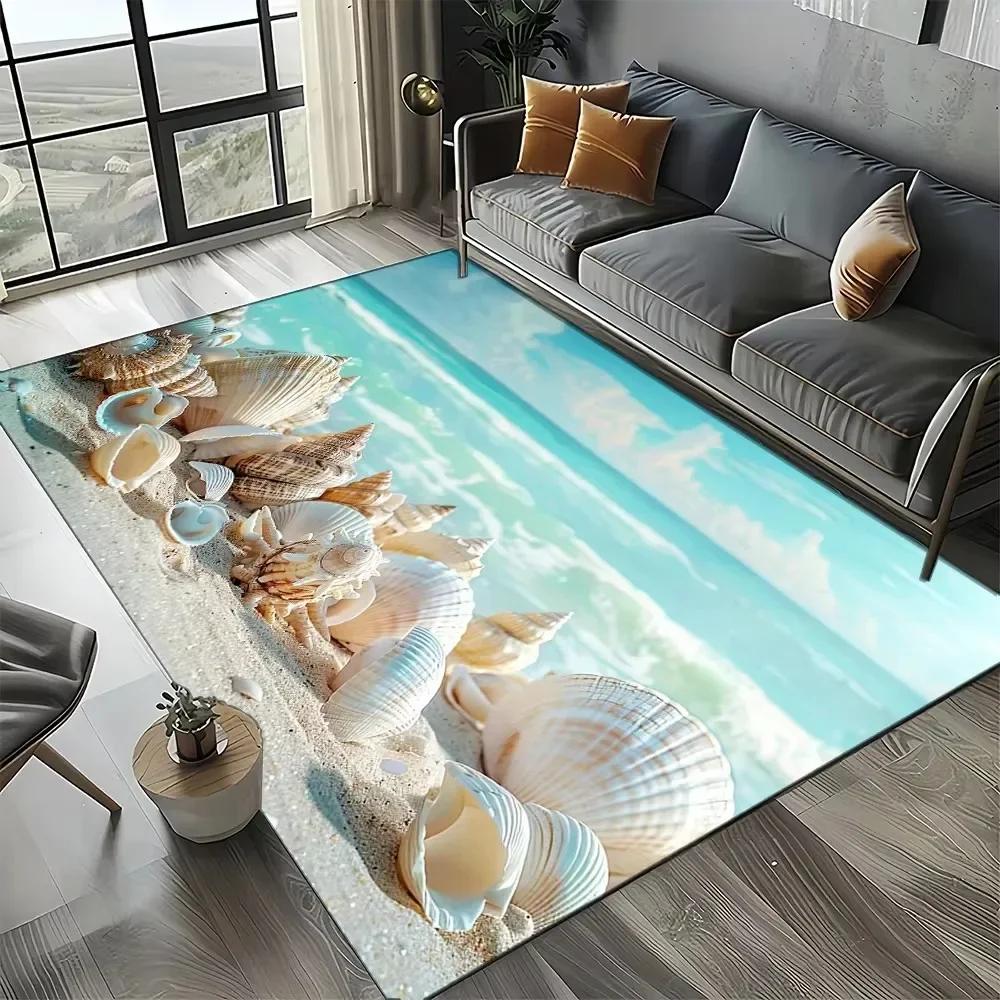 Seestern Strand Muschel Sand Muster Bereichsteppich Küsten Ozean Teppich für Wohnzimmer Schlafzimmer Kinder Spielzimmer Rutschfeste Bodenmatte