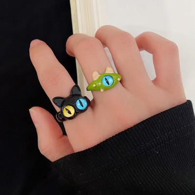 Open Ring Lovely Cartoon Adjustable Wear-Resistant Geometric Dress Up Hypoallergenic Cat Eyes Open Couple
