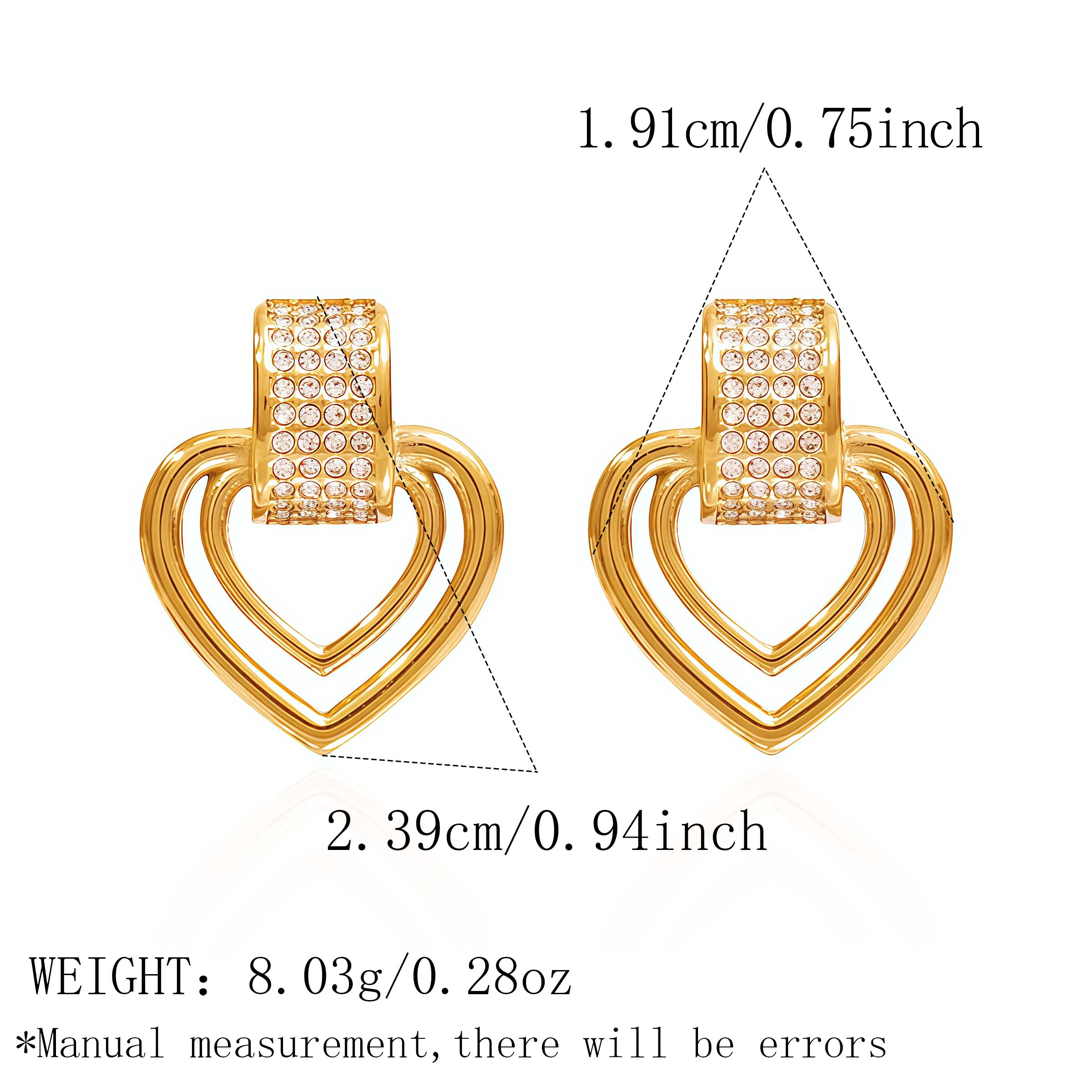 Stainless Steel Hollow Heart Zircon Design Chain Twisted Heart Multi-layer Women s Earrings Fashionable Versatile Party Zircon