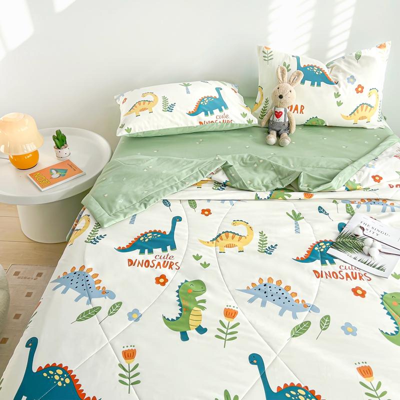 Cartoon Dinosaur Summer Quilt 100% Cotton Skin-friendly Breathable Air Conditioning Quilt Travel Camping Thin Blanket Washable