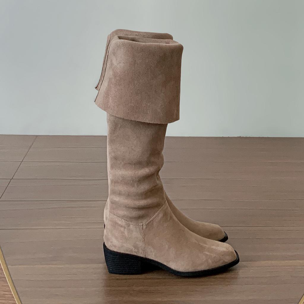 Queen Fan Black Retro Thick Heel Boots Children's Boots 2025 New Autumn Increase and Skinny Knight Boots