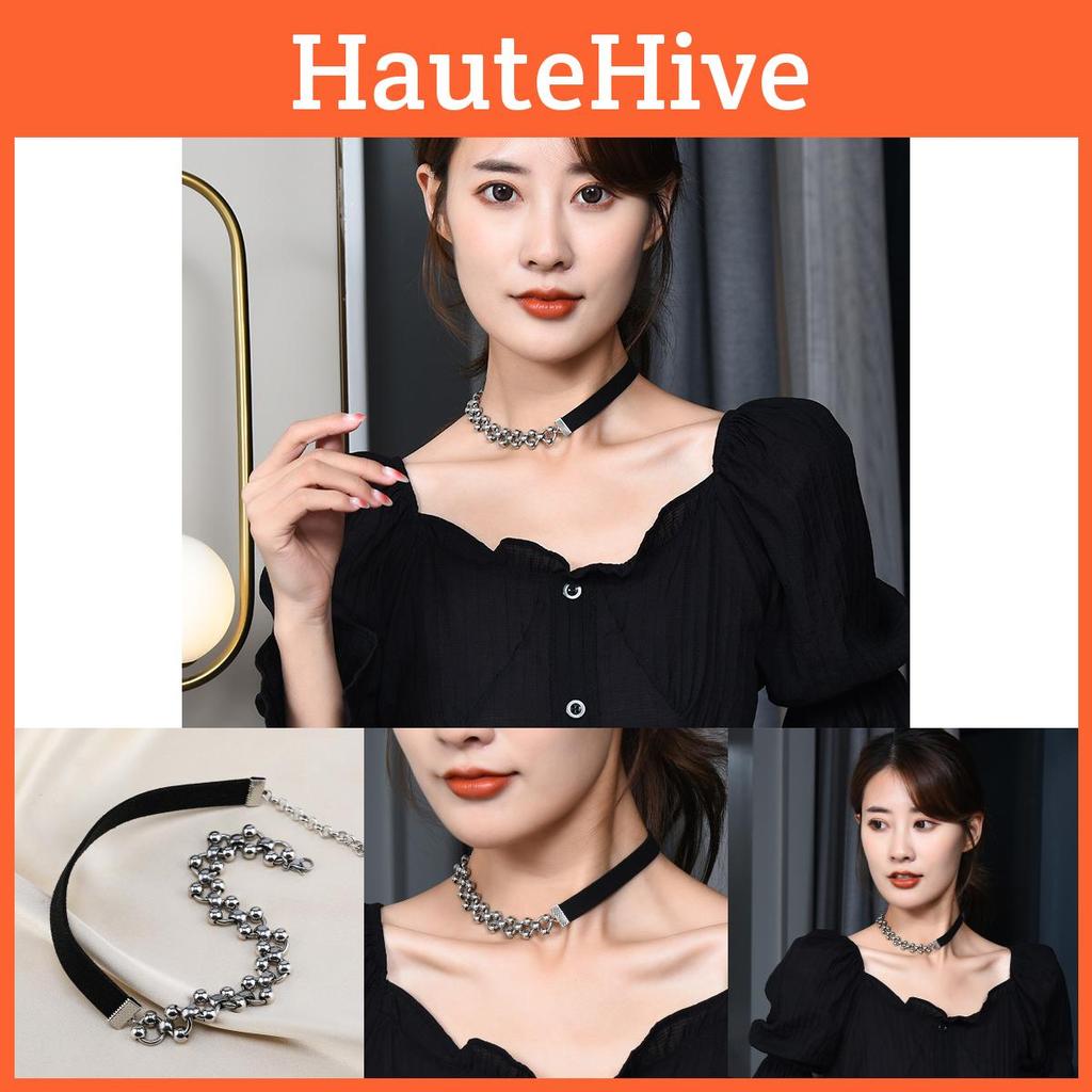 Elegant Titanium Steel Choker Necklace For Women With Crystal Inlays And Fashionable Black Aesthetic