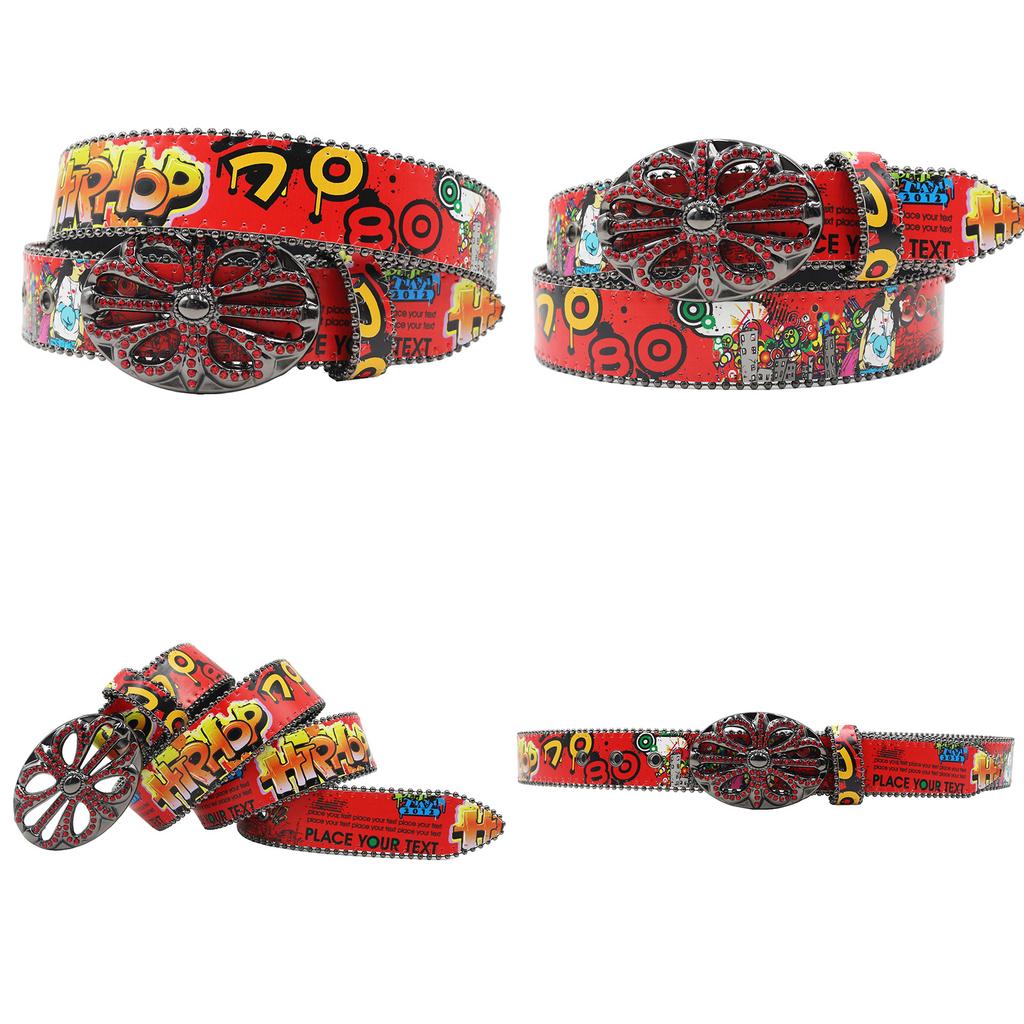 Crow Rhinestone Buckle Head Hook Printing Graffiti Casual Personalized Belt Belt European and American Versatile