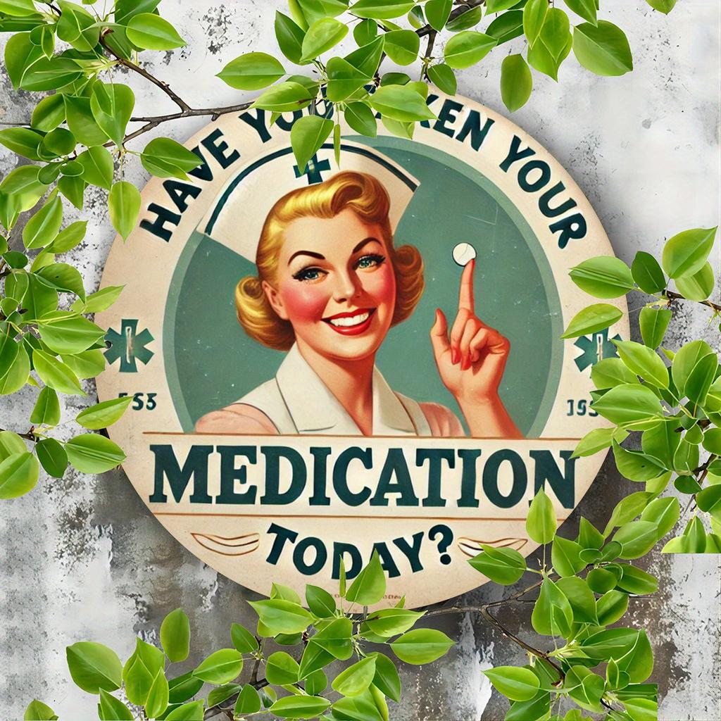 Mfoever Panneau Rond en Aluminium Vintage Rappel de Médicament Décor Rétro de Pharmacie