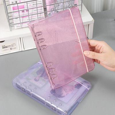 Korean Style PVC Transparent Candy Color Cover Six-Hole Diary with Binding Strap, A5 A6, Loose-Leaf Binder