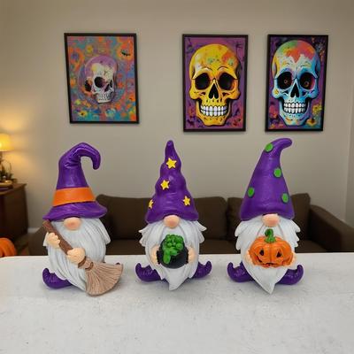 3PCS Halloween Dwarf Resin Gnomes Crafts Halloween Dwarf Statues Ornaments Party Decorations For Workplace Holiday Table Window