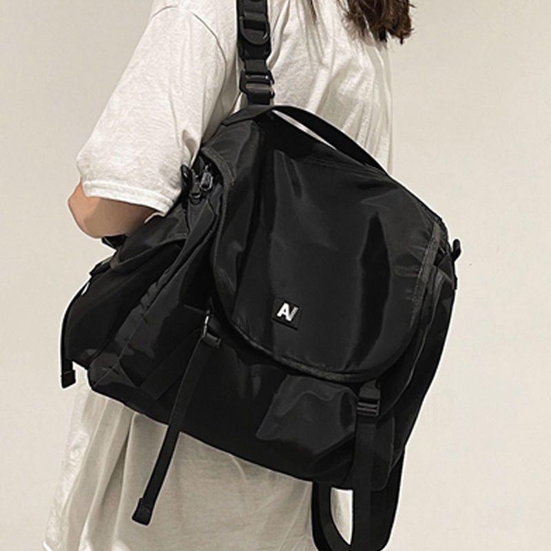 Stylish Street Fashion Crossbody Bag For Men And Women Trendy Nylon Material Breathable Letter Pattern Black Color