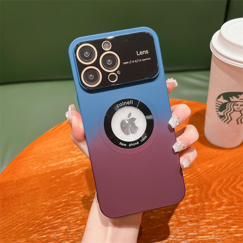 For Magsafe Large Window Camera Protection Case For iPhone 14 12 11 13 Pro Max Plus Logo Hole Magnetic Gradient Color Soft Cover
